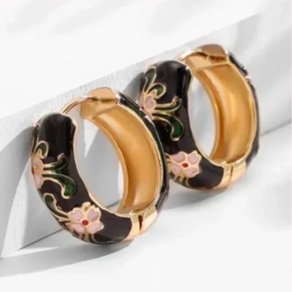 ❤️ FREE Hoop Floral Boho Peasant Hipster Chic Artsy Classy Flower Farm Earrings